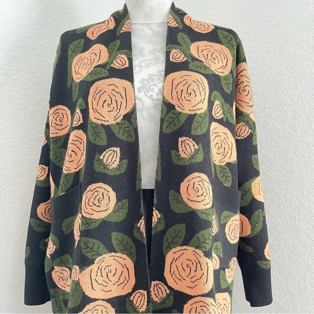 Attitudes by Renee Jacquard Sweater Long Cardigan Large Petite